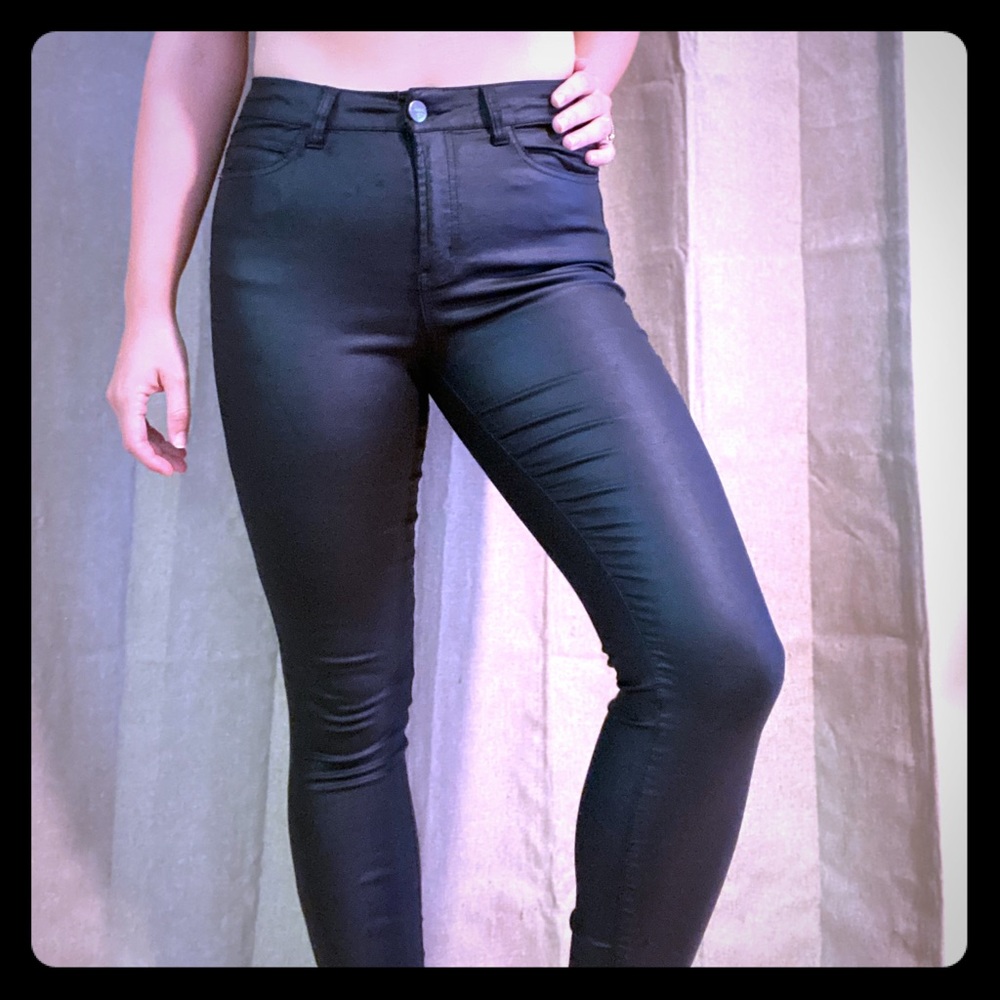Faux Leather High Waisted Jeans